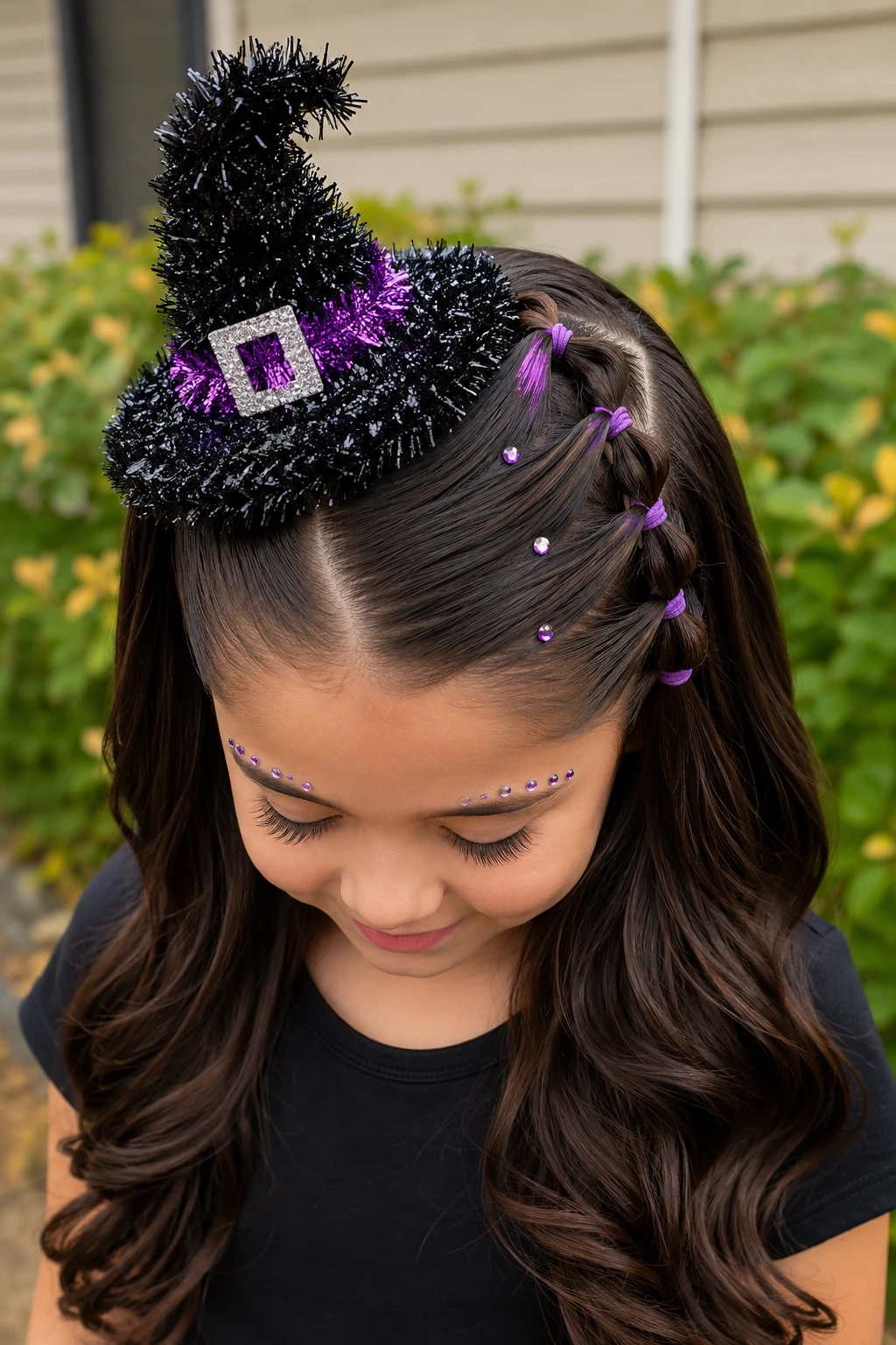 Witch Hat Half Up Halloween Hairstyle for Kids