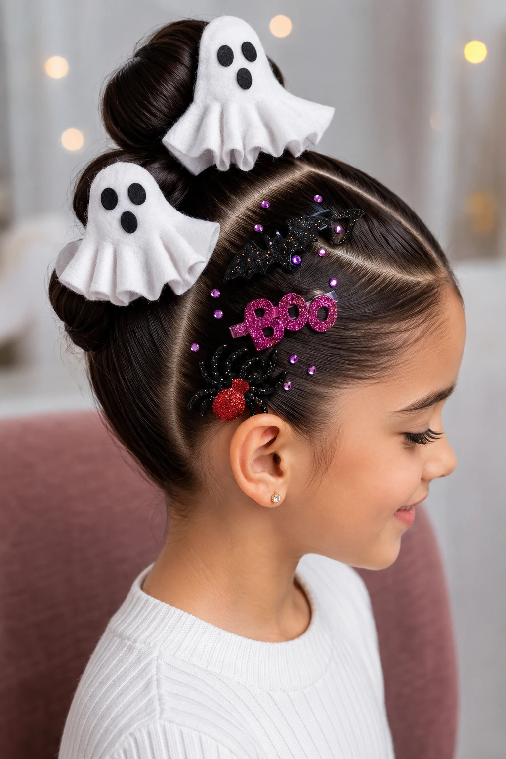 Double Ghost Bun Halloween Hairstyle for Kids