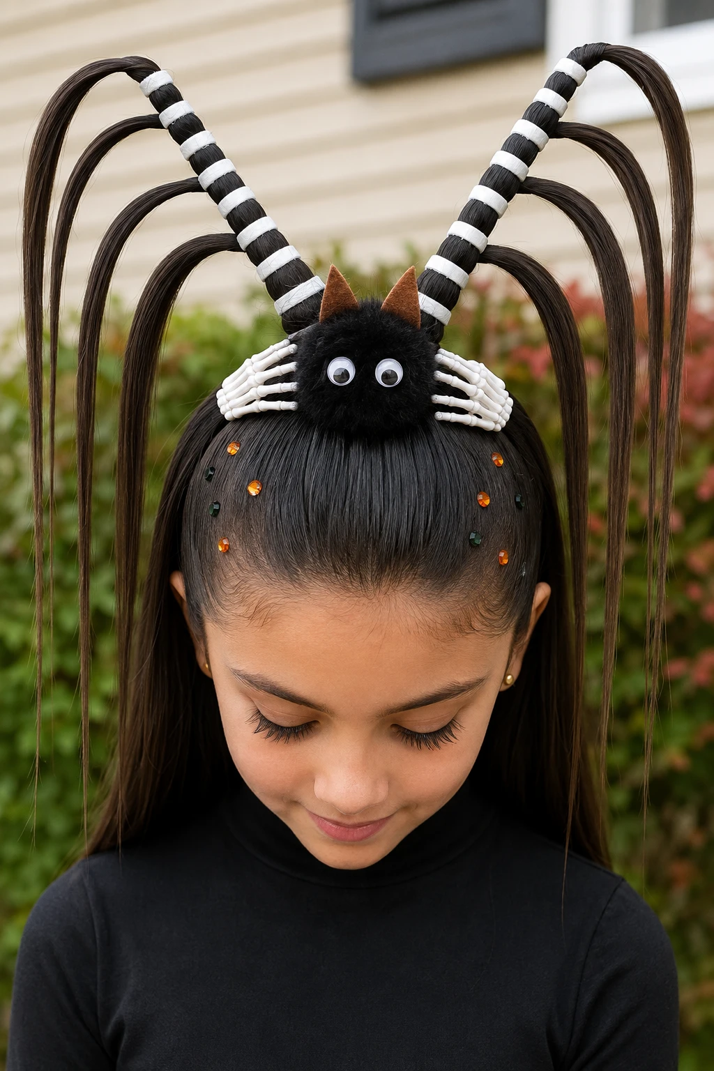 Skeleton Hand Bat Pigtails Halloween Hairstyle for Kids