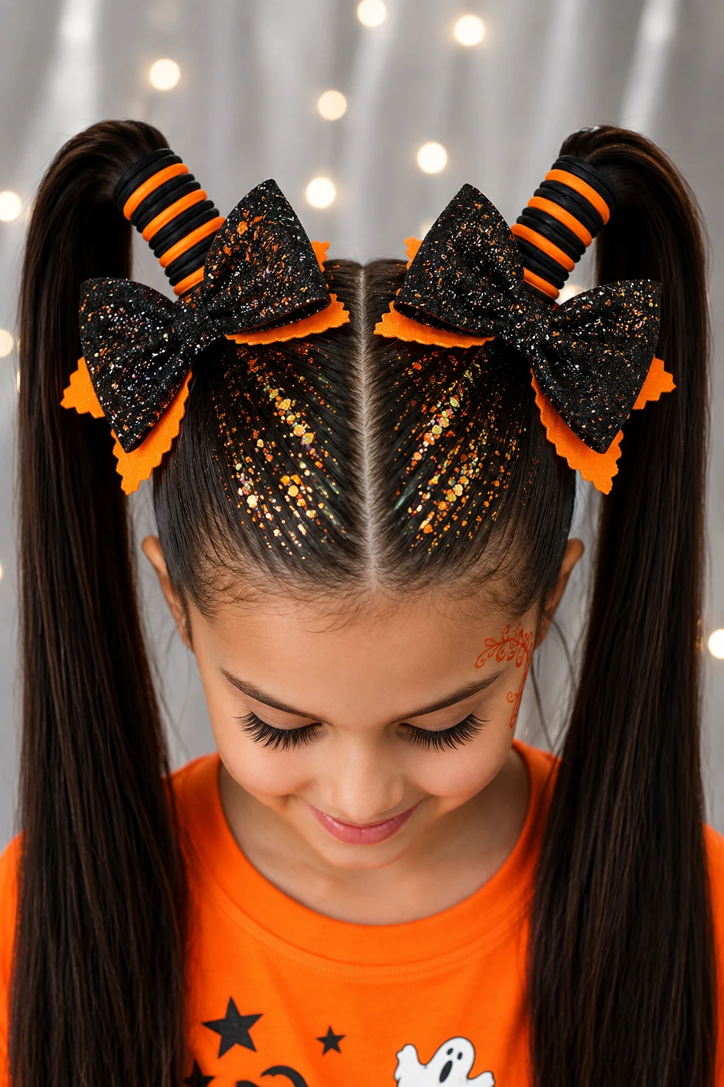 Glitter Pigtails with Bows Halloween Hairstyle for Kids