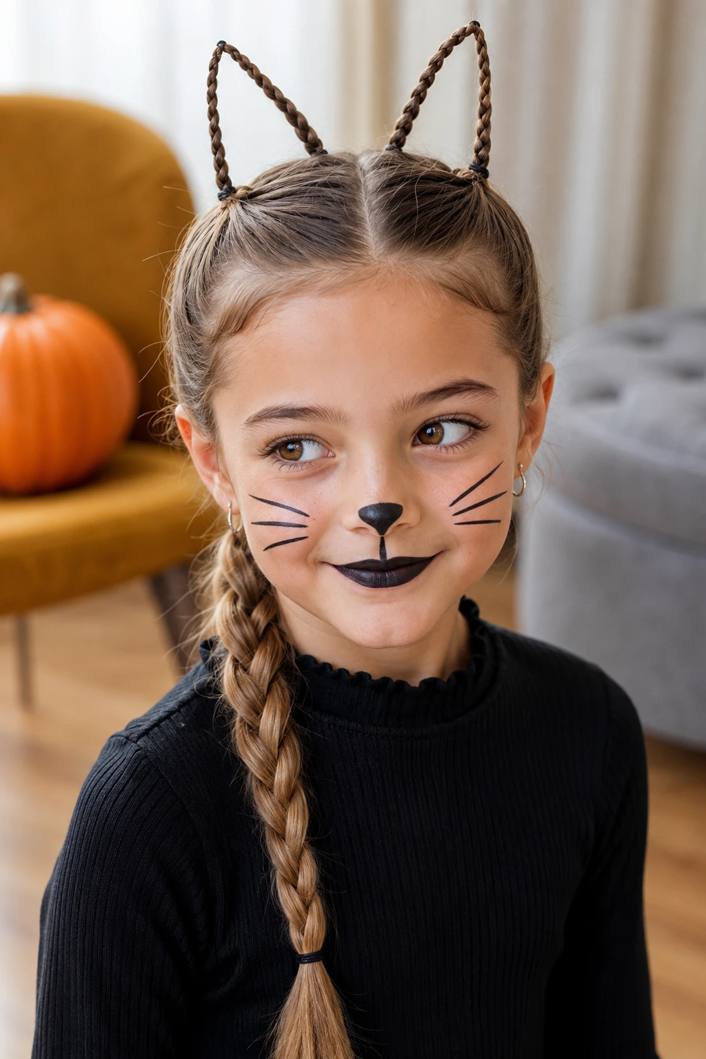 Braided Cat Ear Halloween Hairstyle for Kids
