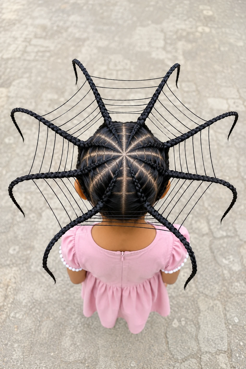 Giant Spiderweb Braid Halloween Hairstyle for Kids
