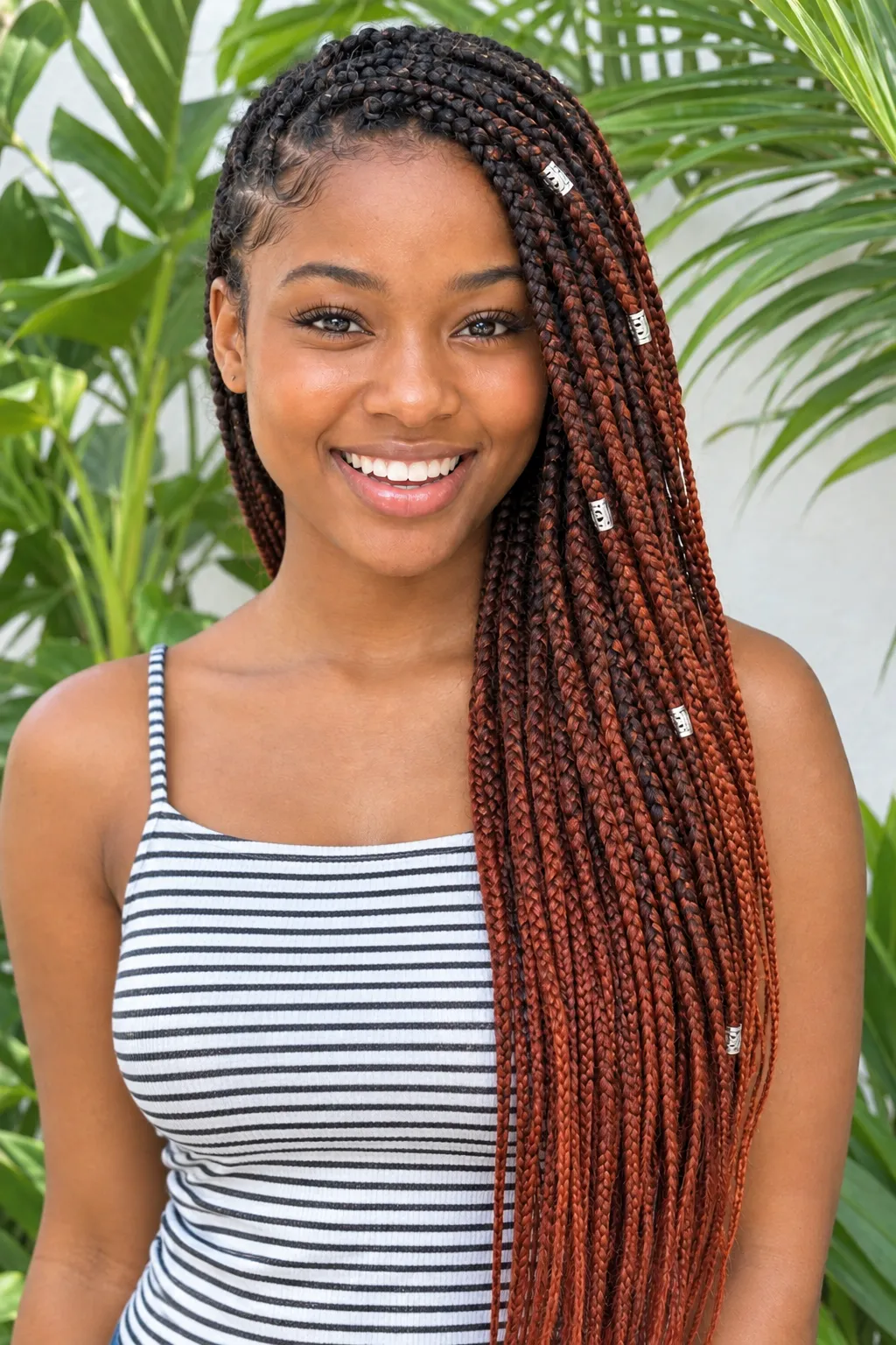 Copper Ombre Box Braids with Silver Cuffs
