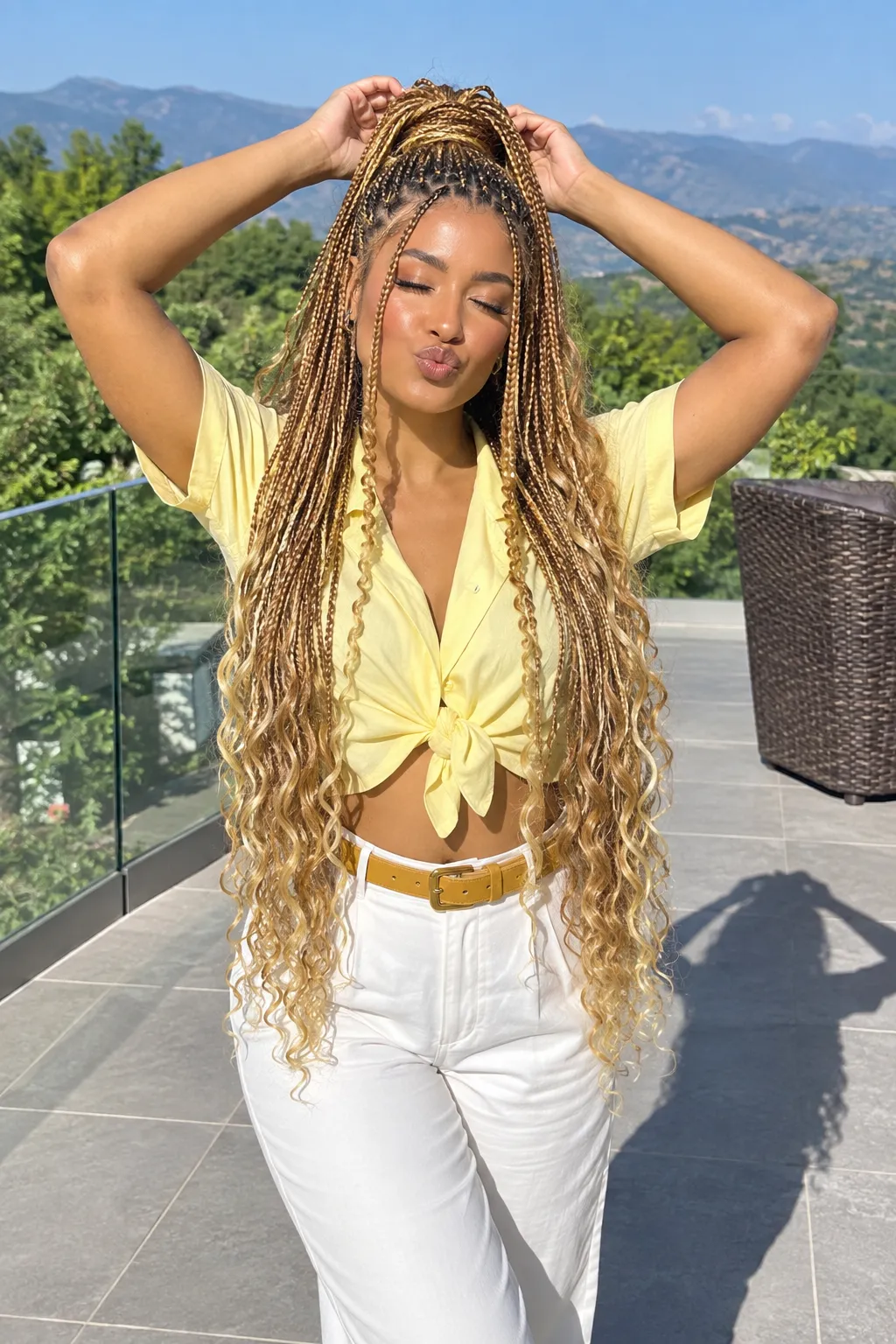Golden Blonde Box Braids with Curly Boho Ends