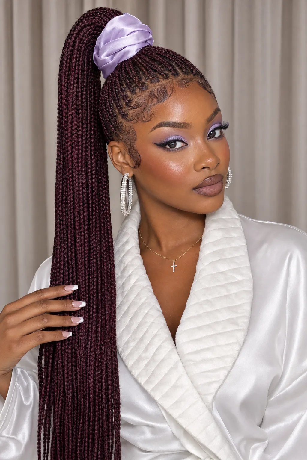 High Ponytail Box Braids with Silk Scrunchie Wrap
