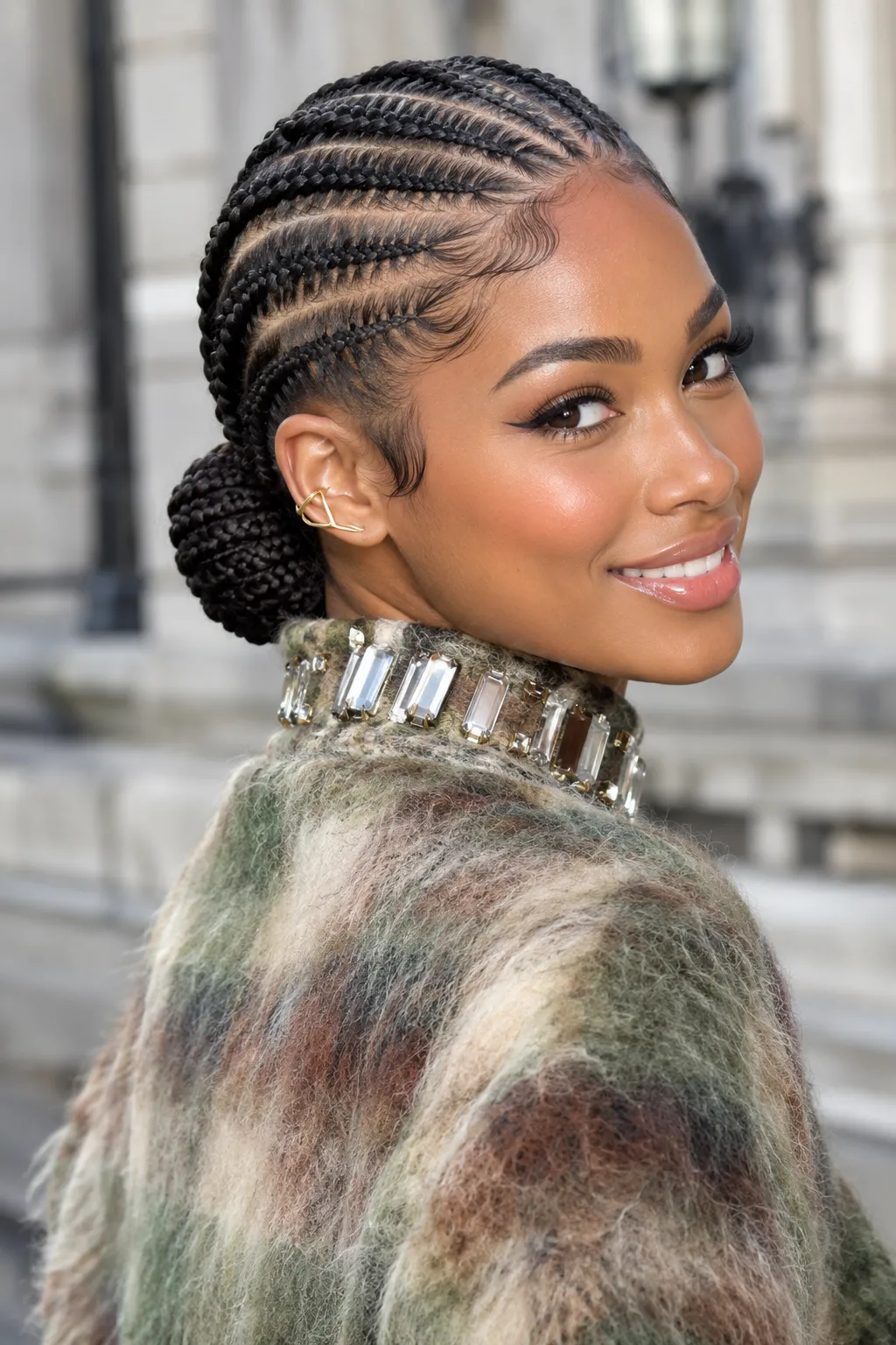 Sleek Cornrow Braids with Low Bun