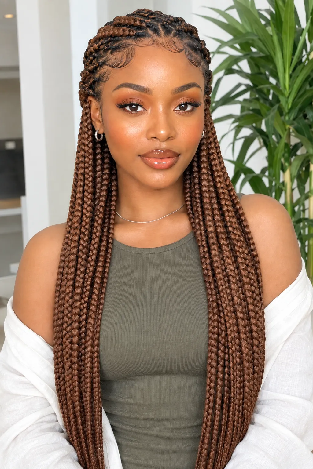 Chestnut Brown Box Braids with Cornrow Front