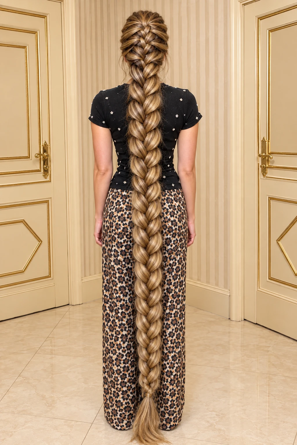 Floor Length French Braid with Caramel Highlights