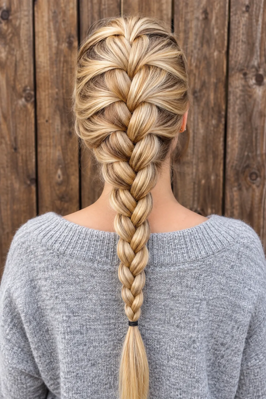 Classic Centered French Braid with Golden Blonde Tones