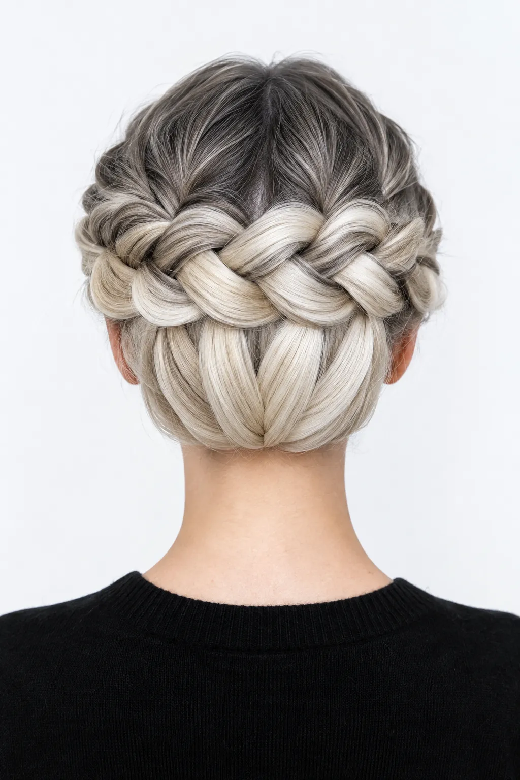 Wrapped Braided Bun with Ash Blonde Highlights