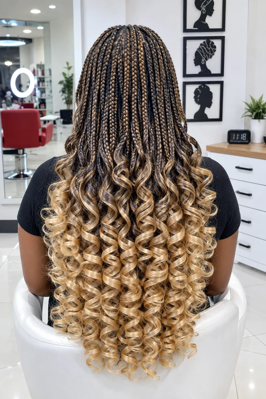 Feed In Braids with Curly Ombre Extensions