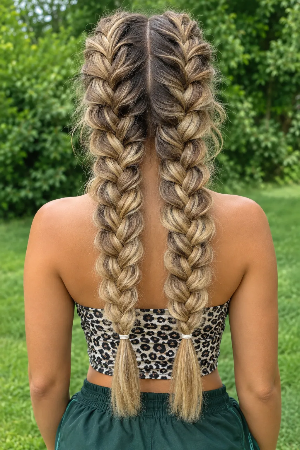 Double French Braids with Honey Blonde Balayage