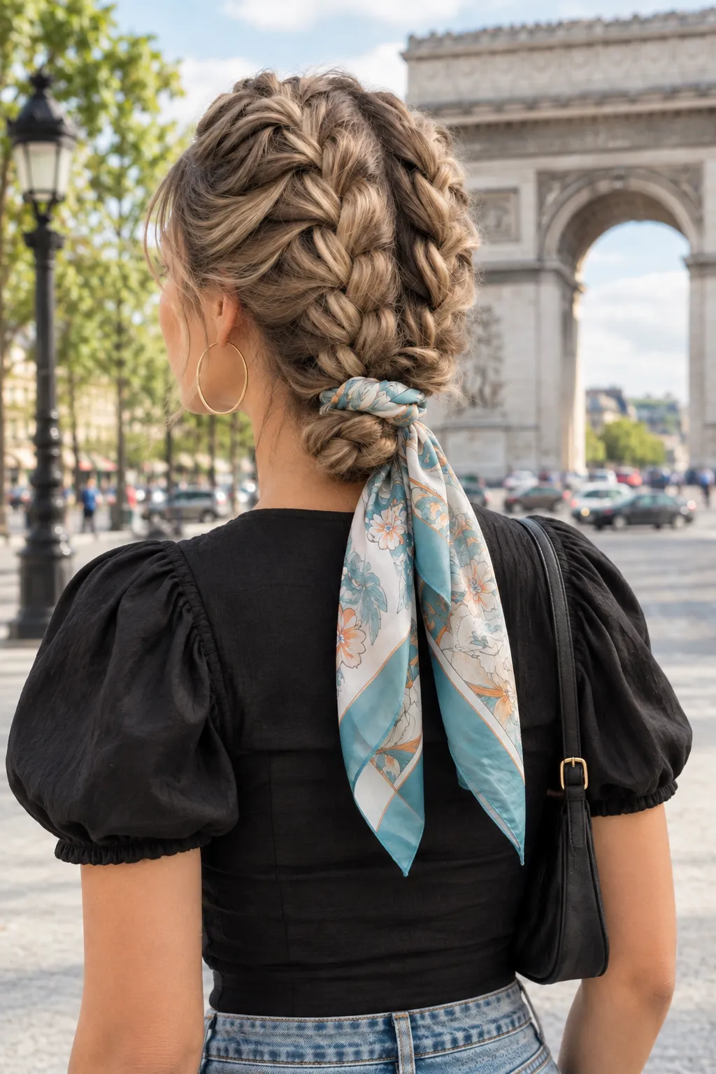 Parisian Double French Braid with Silk Scarf