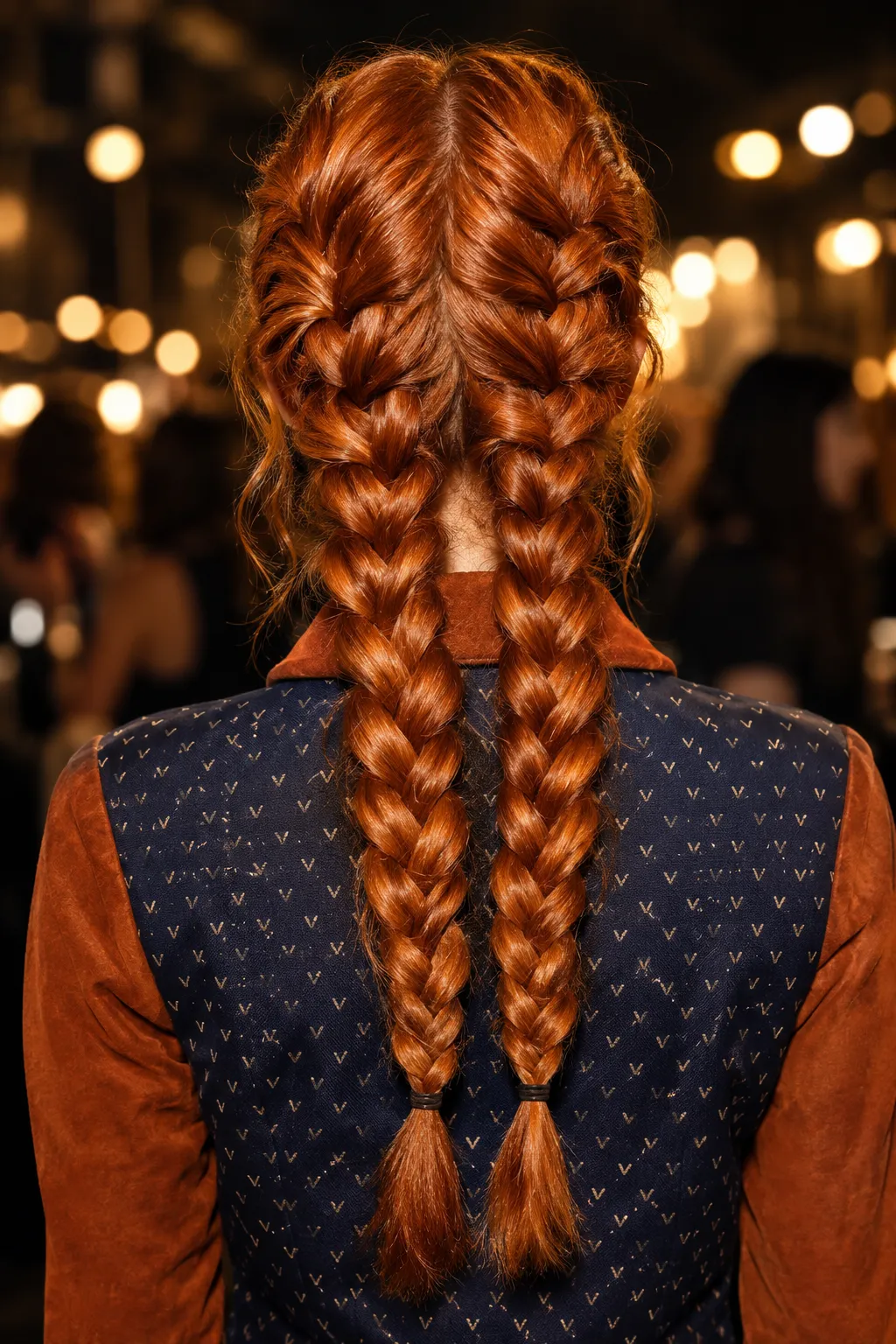 Fiery Copper Double French Braids