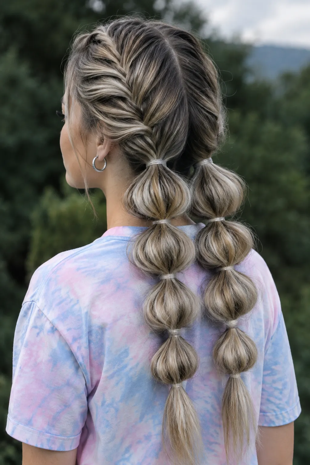 French Braid into Bubble Pigtails