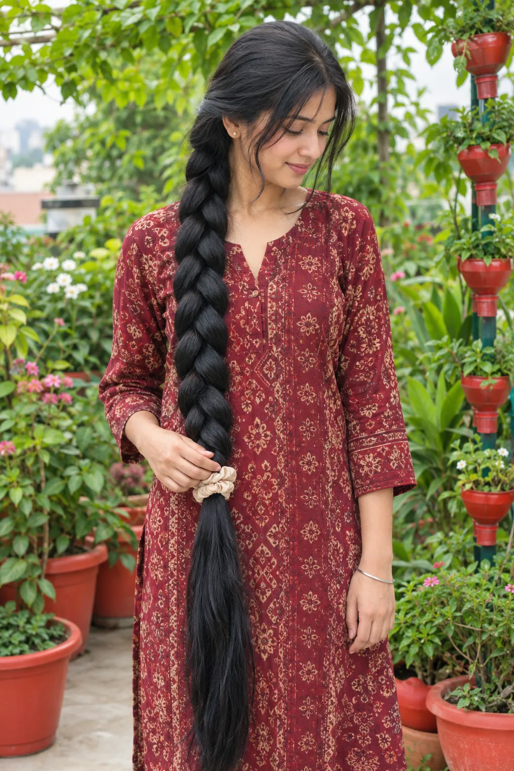 Long Sleek Black French Braid