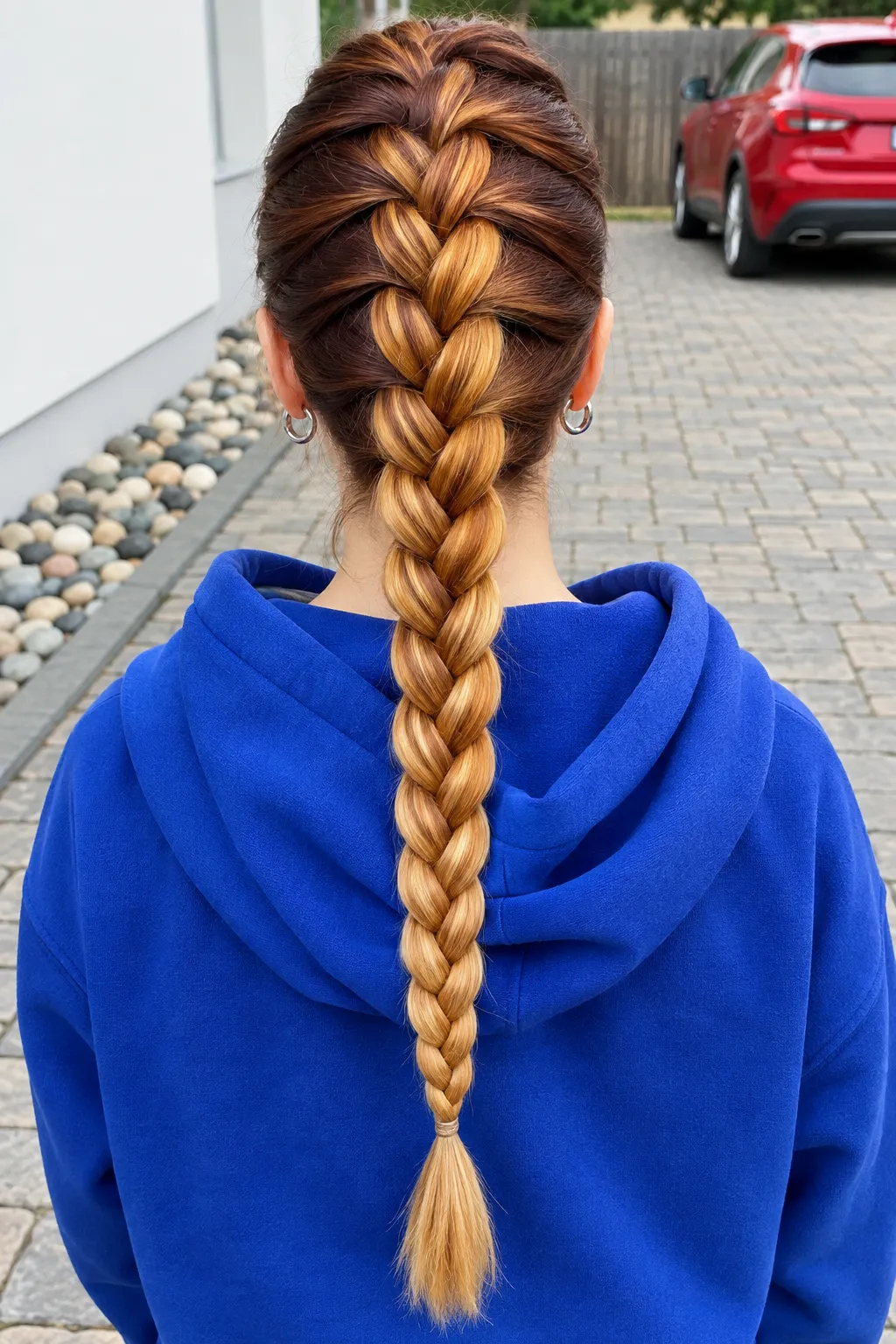 Ombre French Braid with Copper to Gold Transition