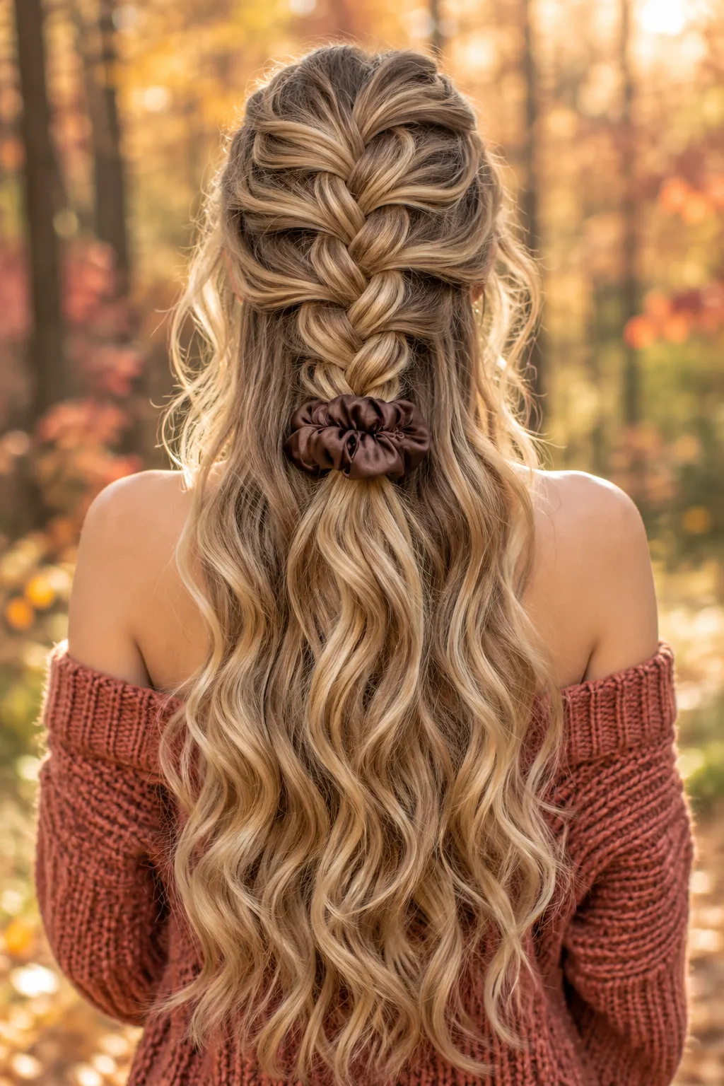 Autumn French Braid with Cascading Waves