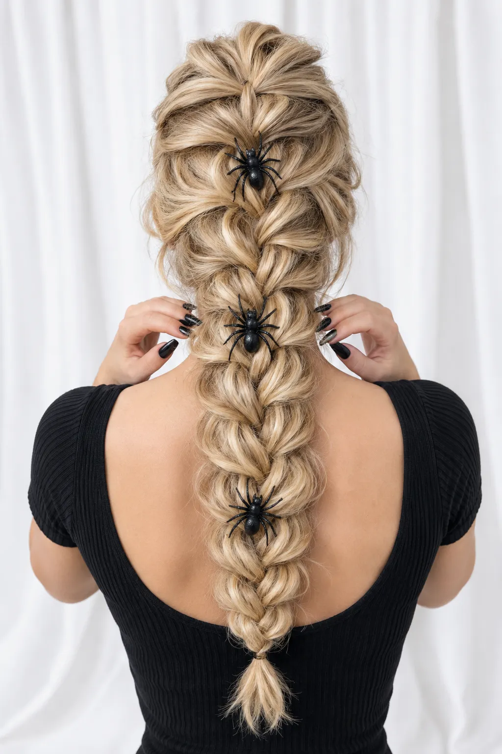 Halloween French Braid with Spider Accents
