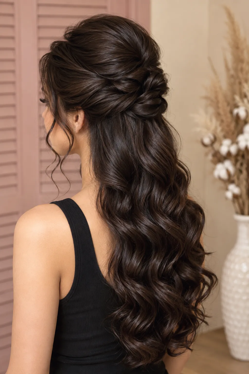 Tucked and Twisted Half Up Half Down with Voluminous Curls