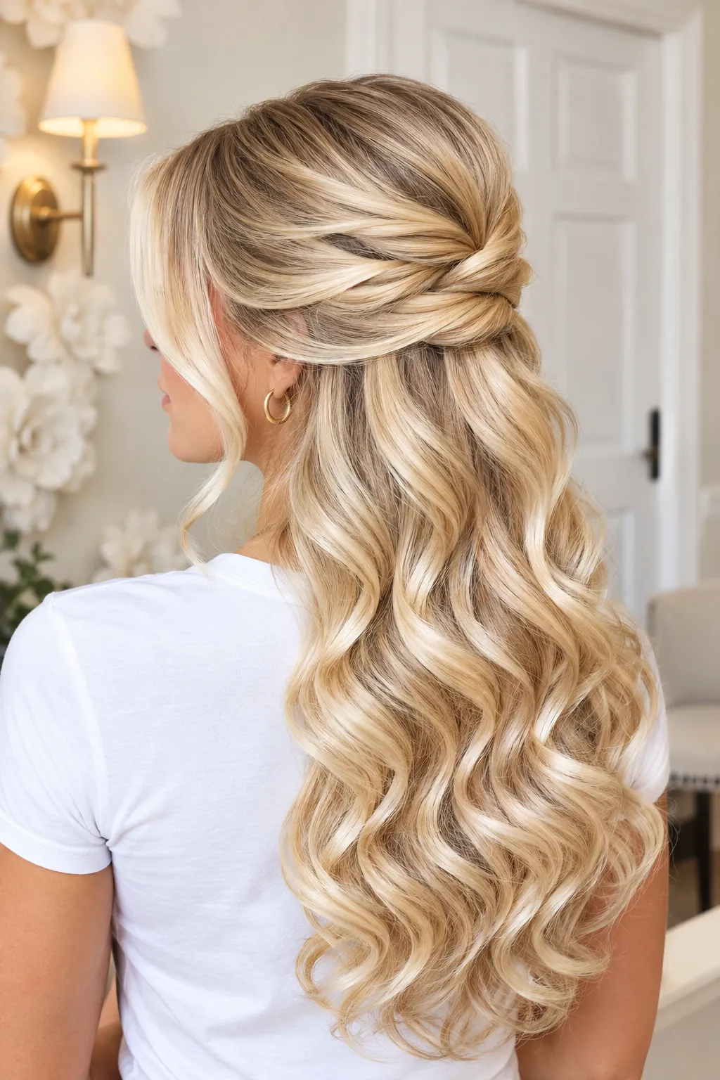 Simple Twist Half Up Half Down with Voluminous Blonde Curls