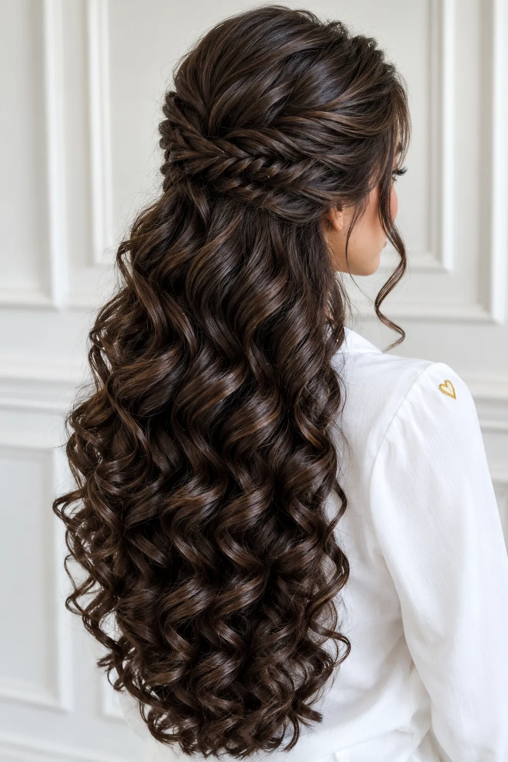 Fishtail Crown Half Up Half Down with Tight Ringlet Curls
