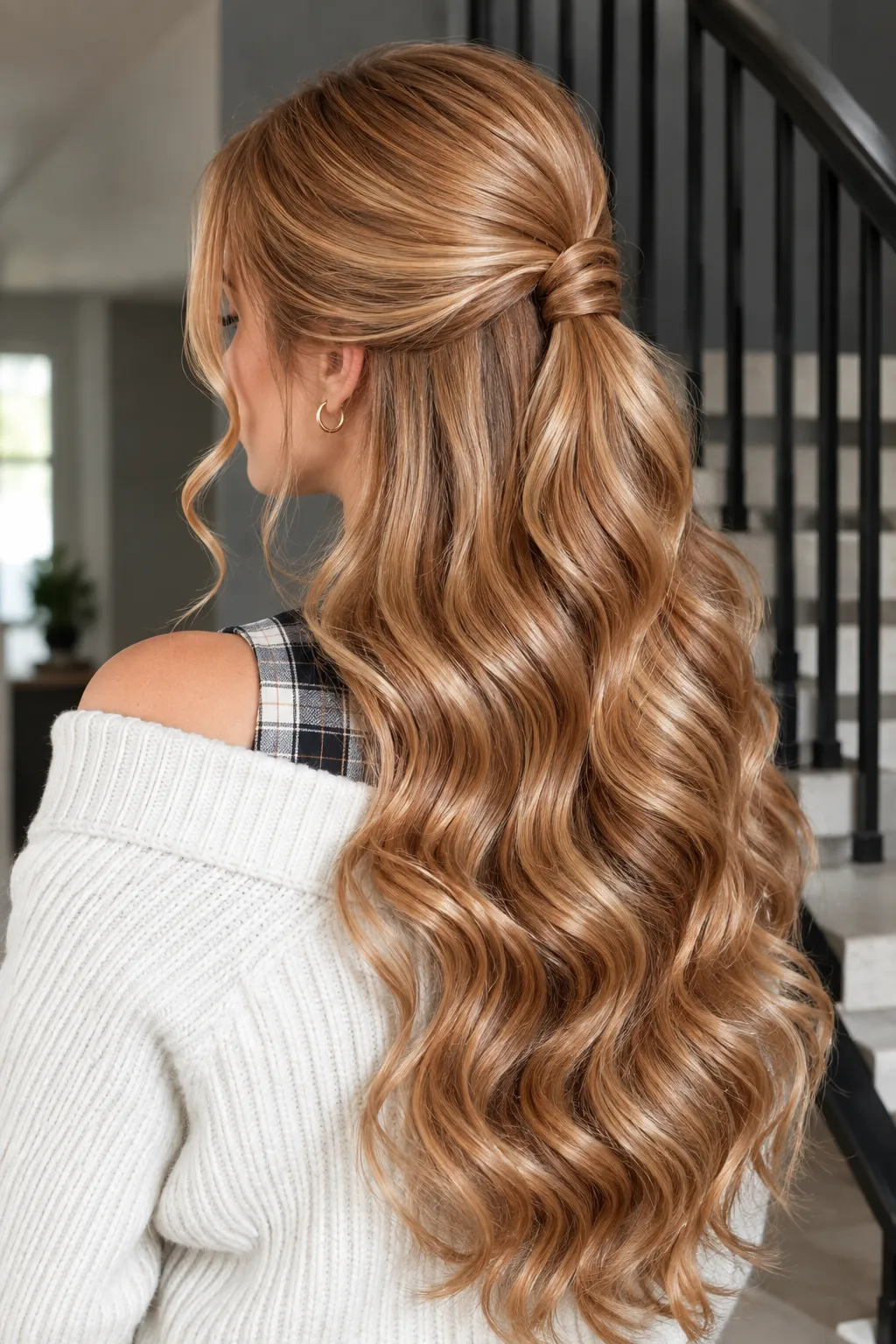 Bubble Ponytail Half Up Half Down with Sun Kissed Waves