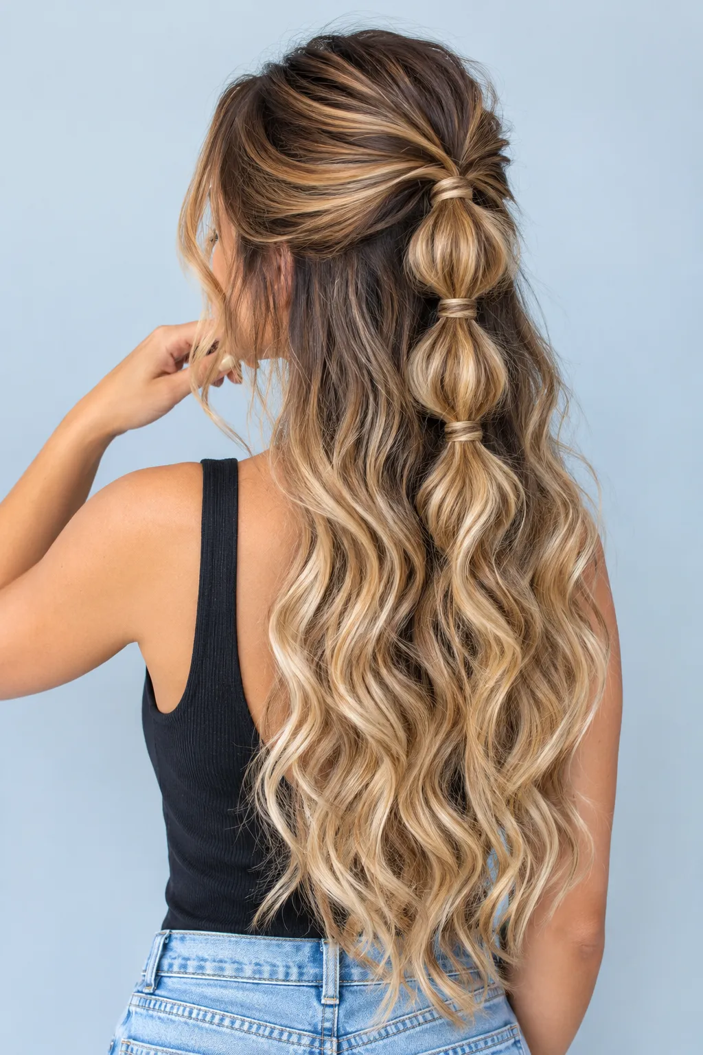 Braided Bubble Half Up Half Down with Blonde Ringlet Curls