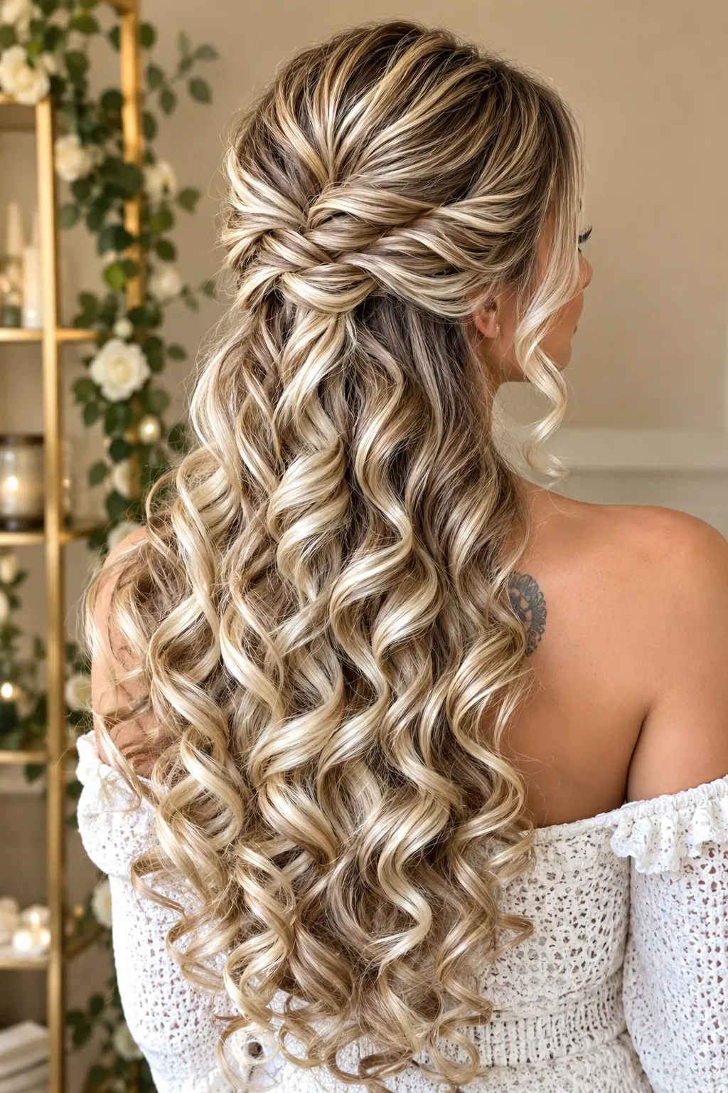Interwoven Twist Half Up Half Down with Blonde Ringlet Curls