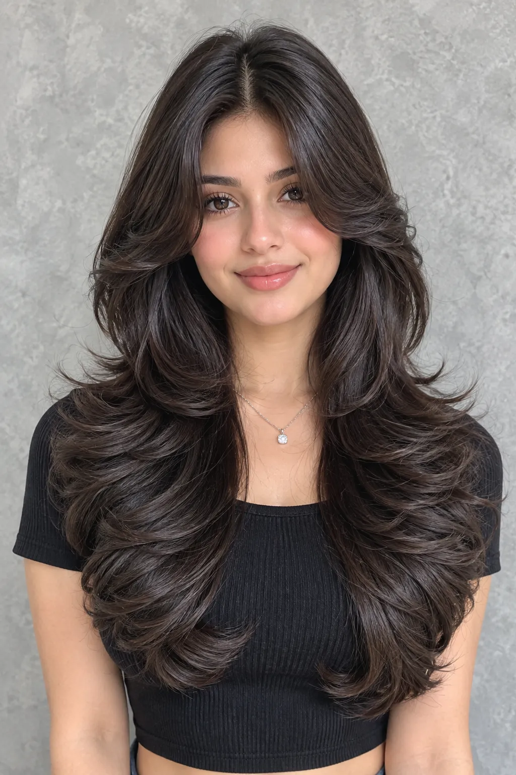 Voluminous Layered Butterfly Cut with Face Framing Curls