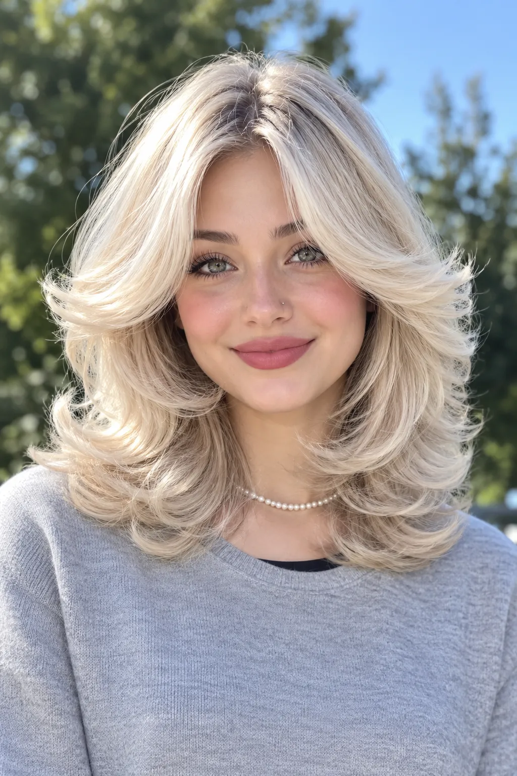 Sunlit Platinum Butterfly Cut with Feathered Layers