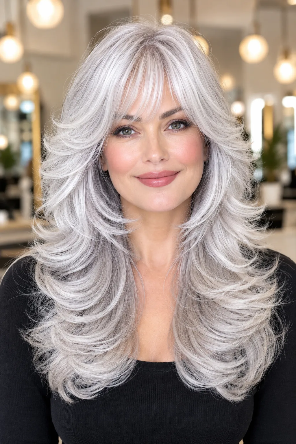 Silver Gray Butterfly Cut with Wispy Bangs