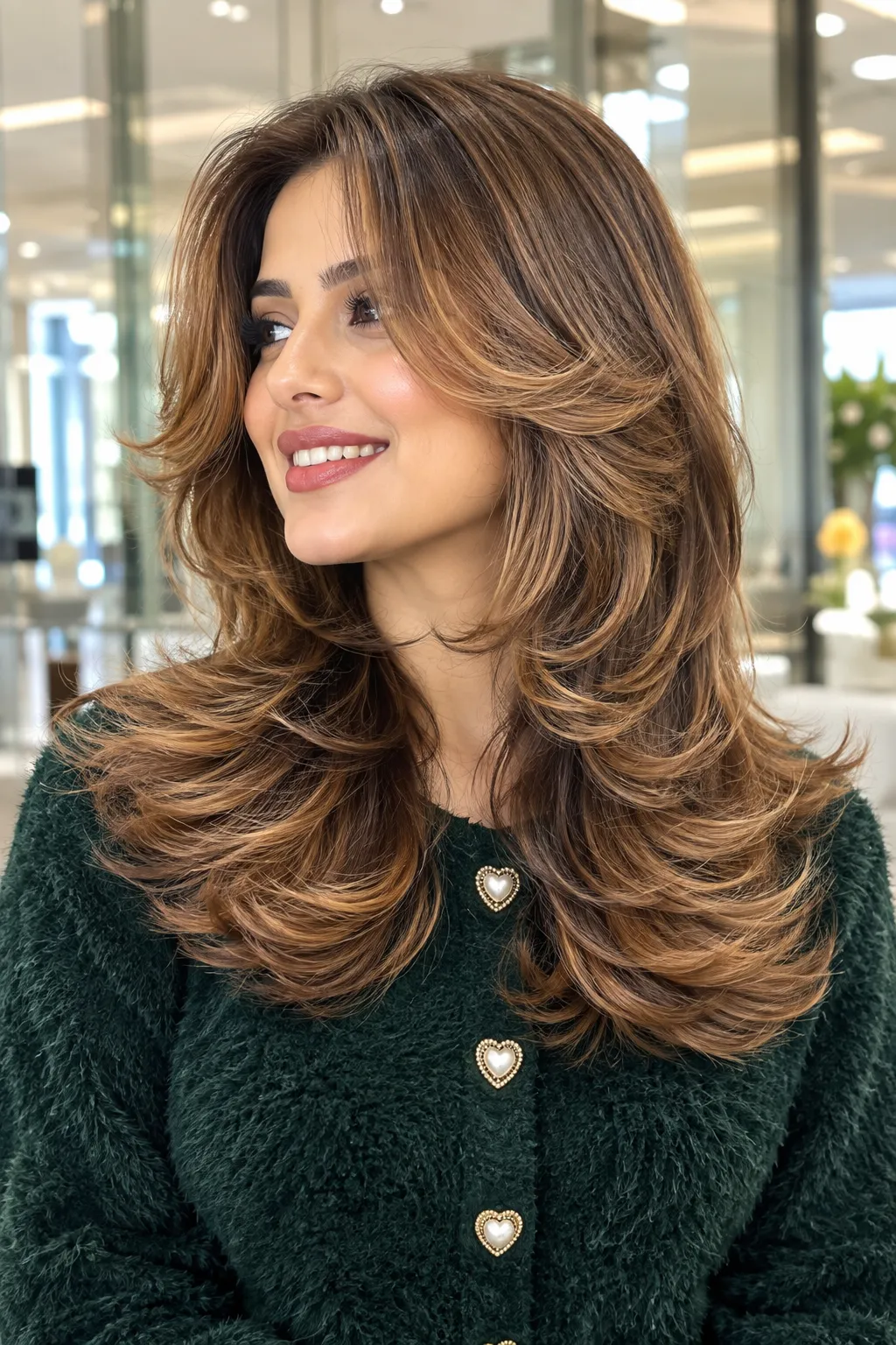Cozy Chestnut Butterfly Cut with Caramel Ribbons