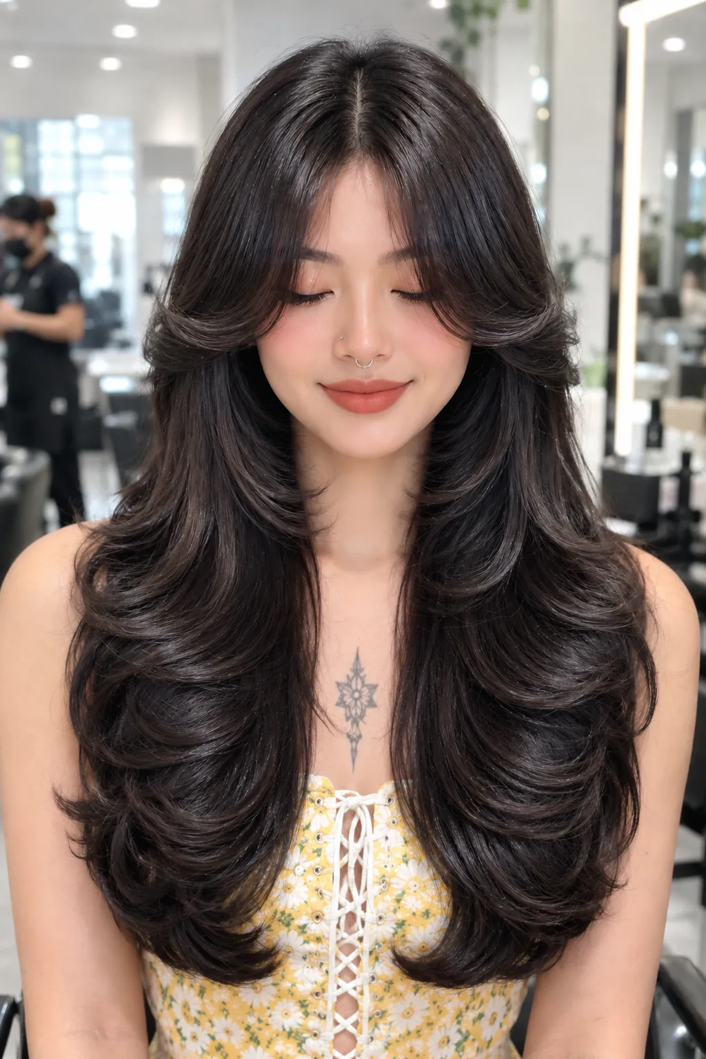 Dark Butterfly Layers with Curtain Bangs