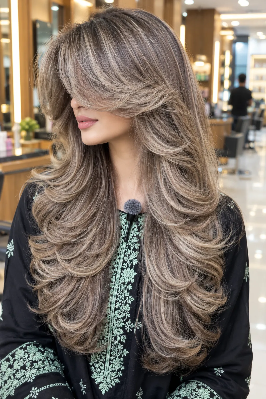 Ash Blonde Butterfly Layers with Curtain Bangs