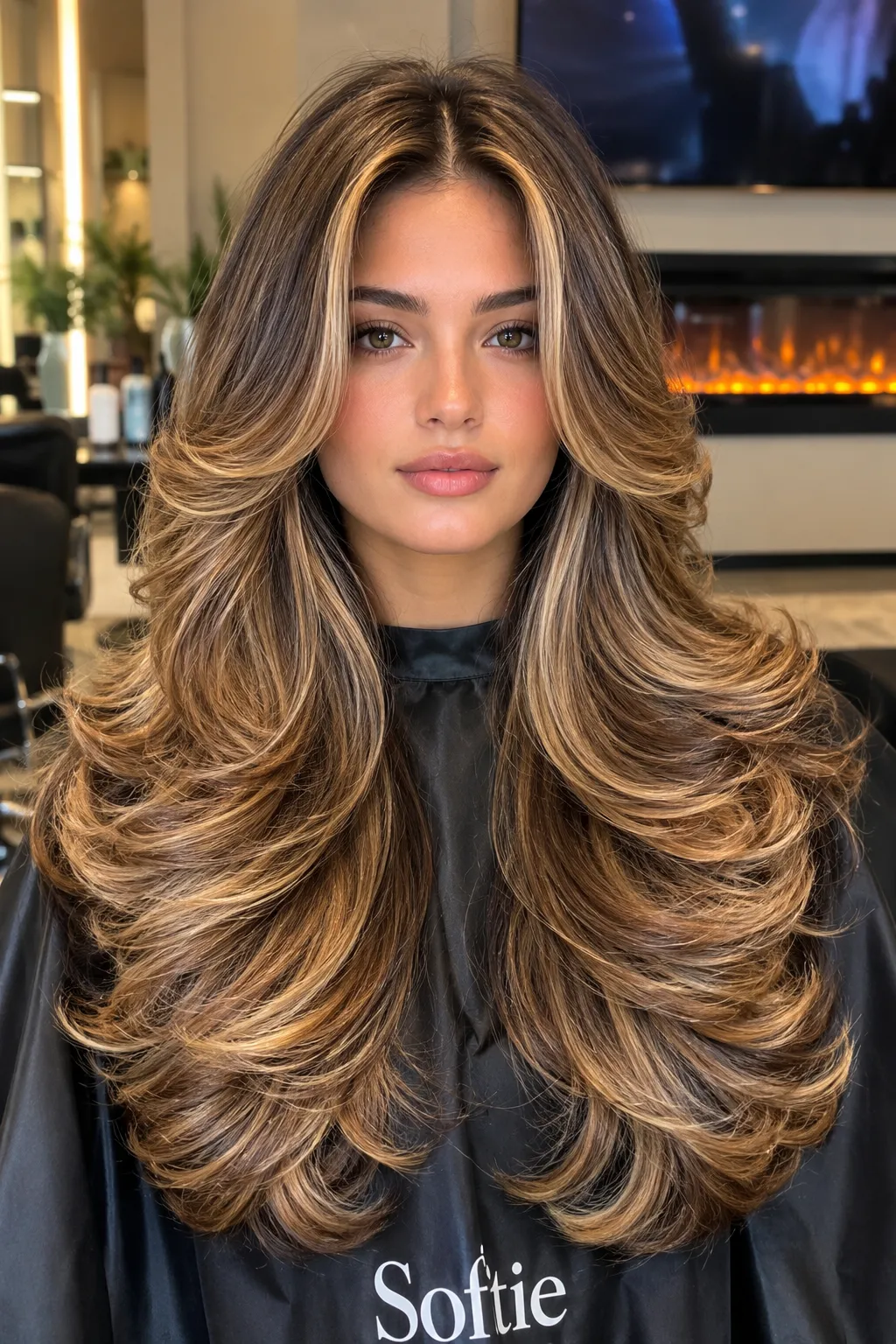 Long Butterfly Layers with Caramel Balayage