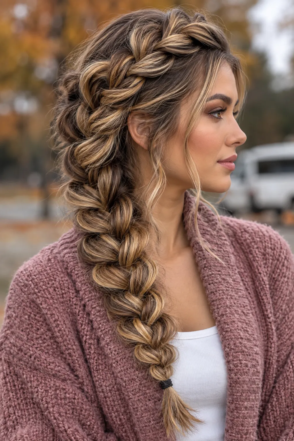 Chunky Side Dutch Braid with Caramel Highlights