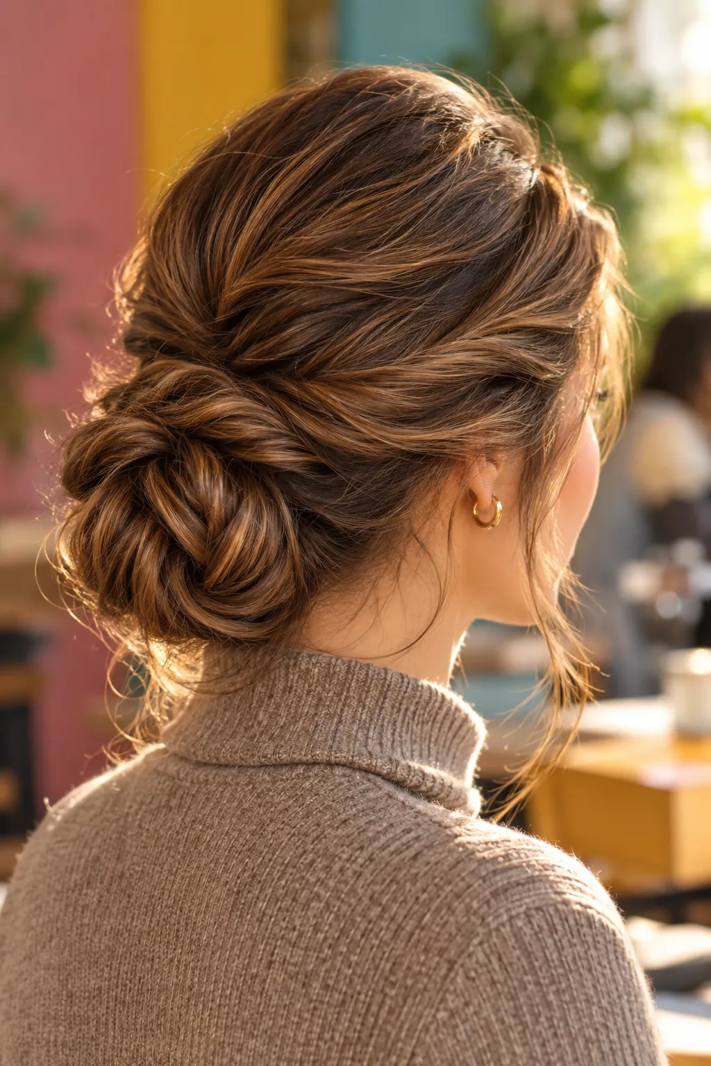 Twisted Low Chignon with Caramel Highlights