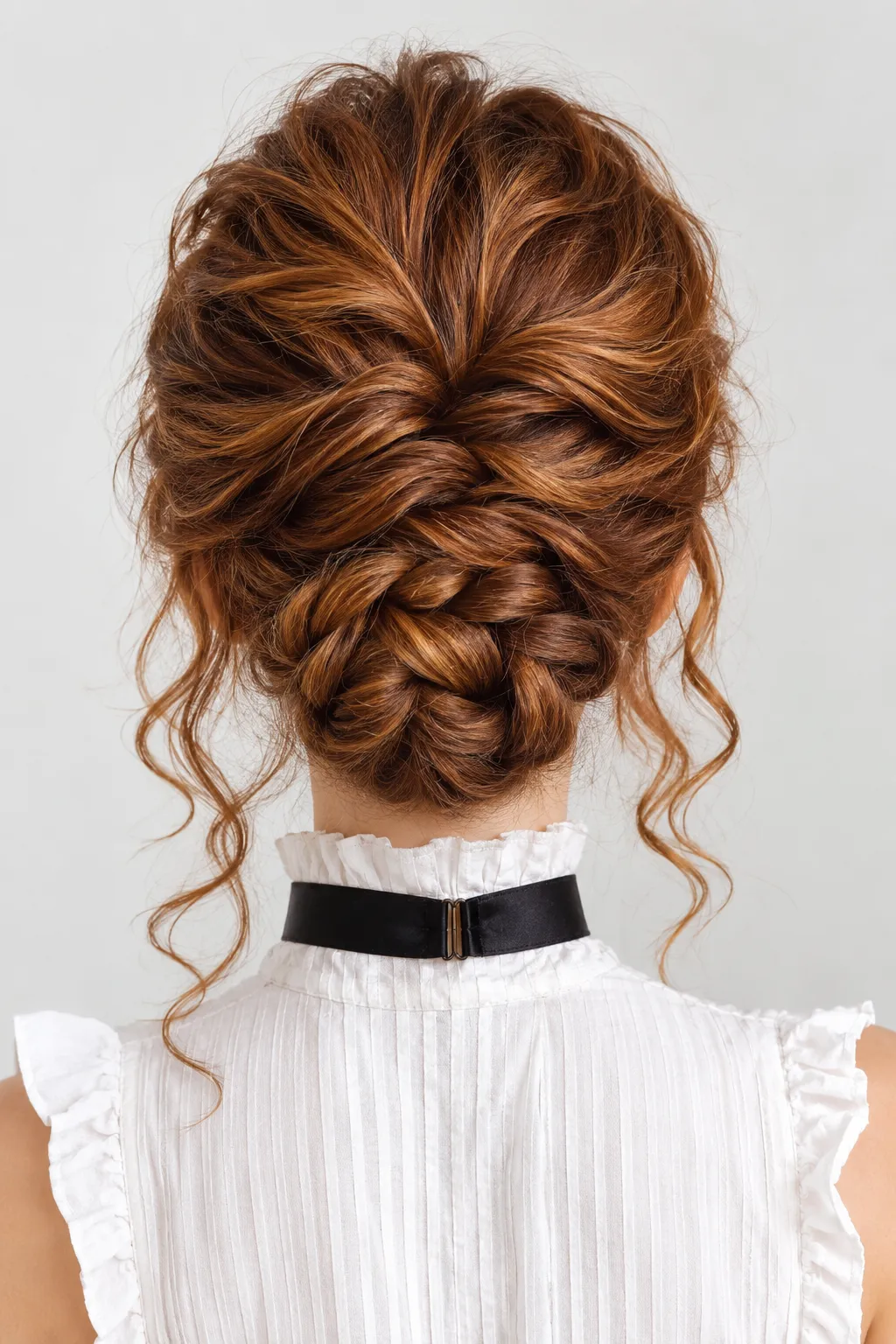 Braided Low Updo with Copper Curls