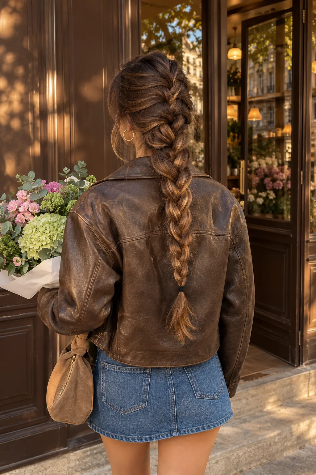 Long French Braid with Chestnut Highlights