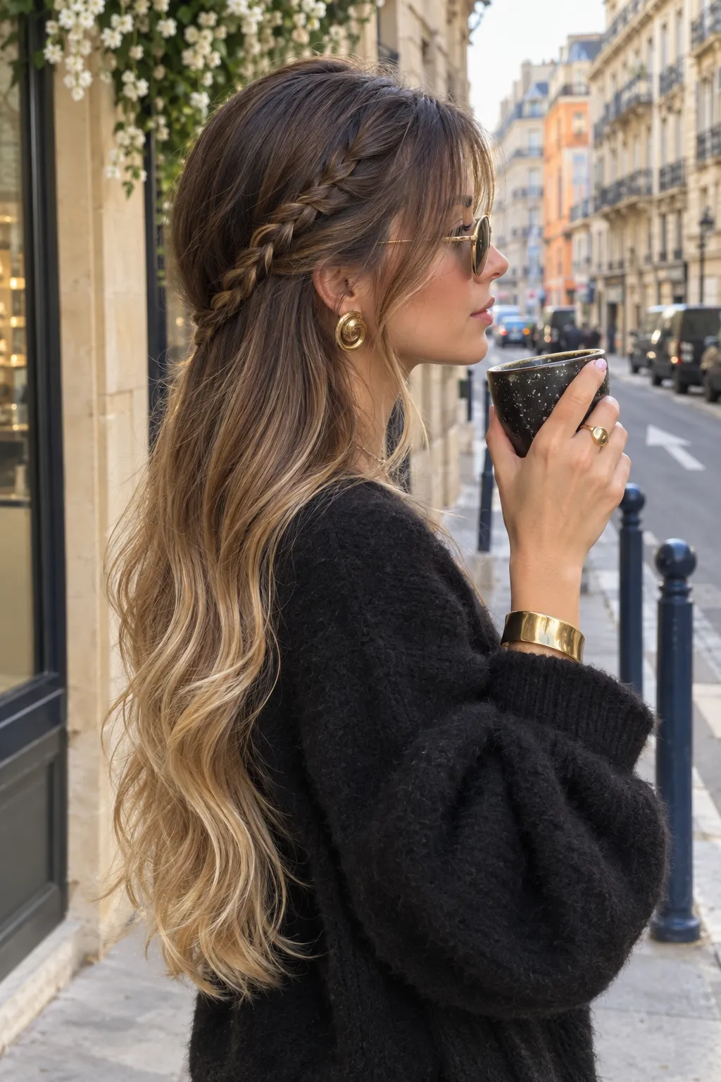 Half Up Side Braid with Ombré Waves