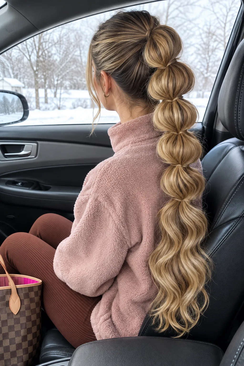 Bubble Ponytail with Wavy Golden Ends