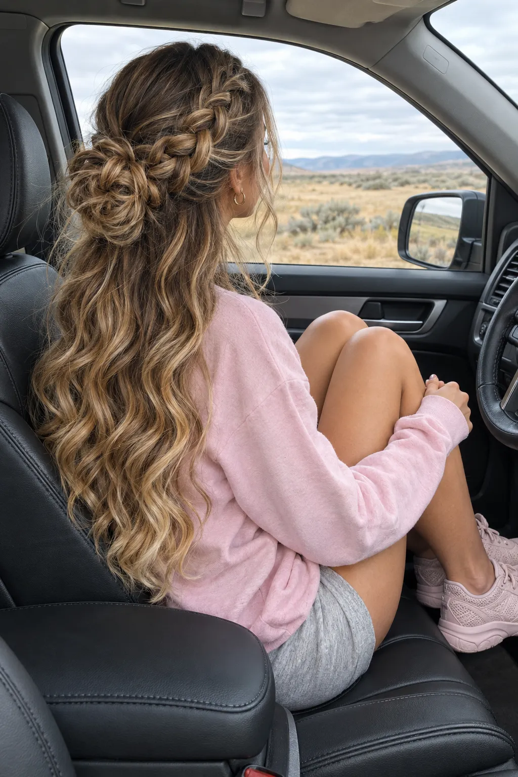 Side Braid Bun with Long Golden Waves