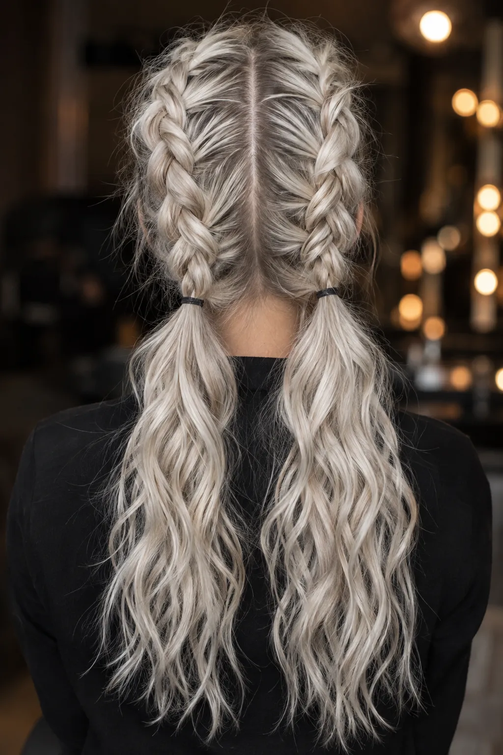 Double Dutch Braided Pigtails with Wavy Ends