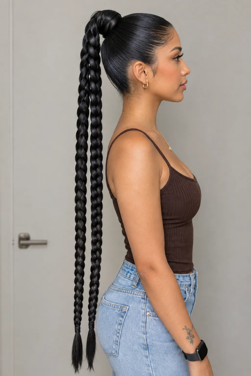 Sleek High Ponytail with Double Braided Extensions