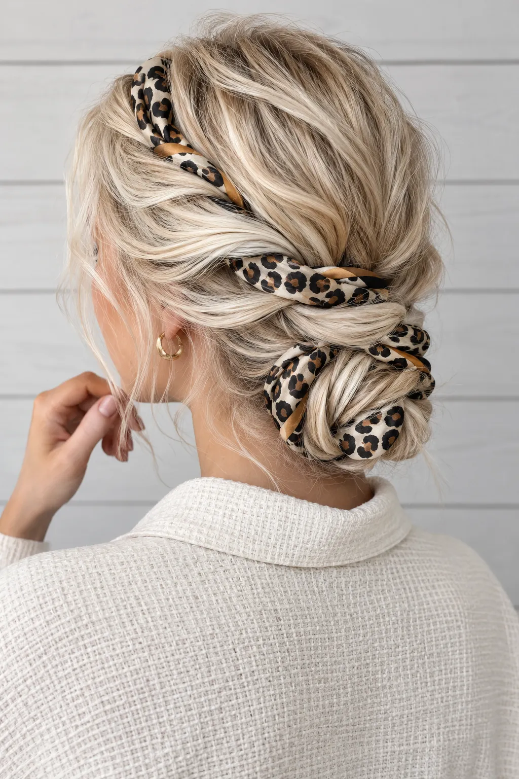 Twisted Low Bun with Leopard Print Scarf