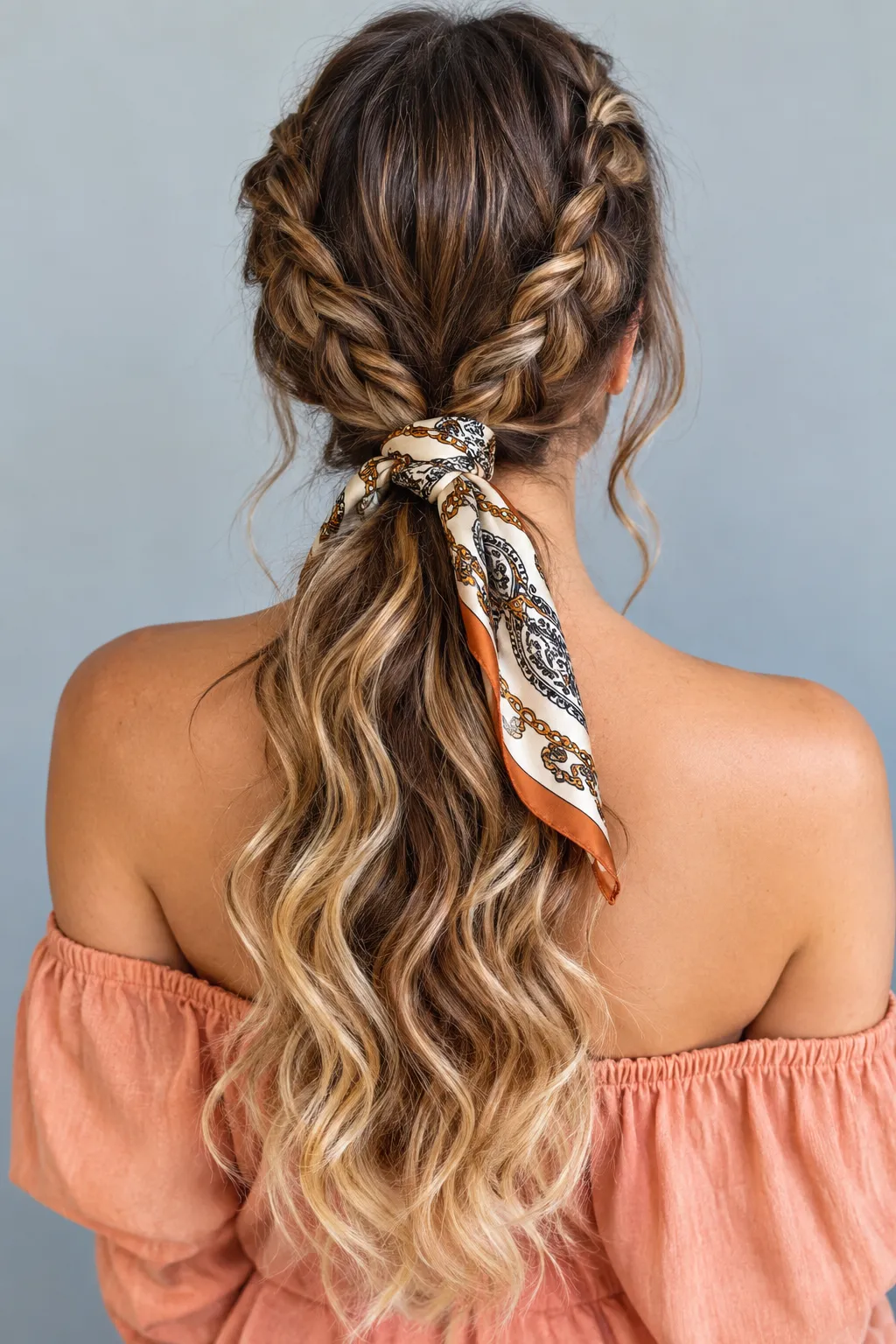Double Dutch Braids with Chain Print Scarf