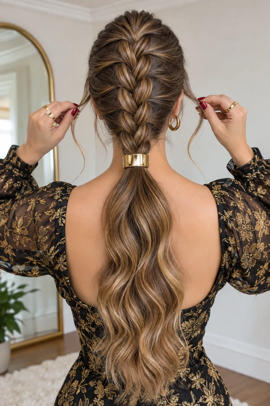 Braided Ponytail with Gold Cuff Accent