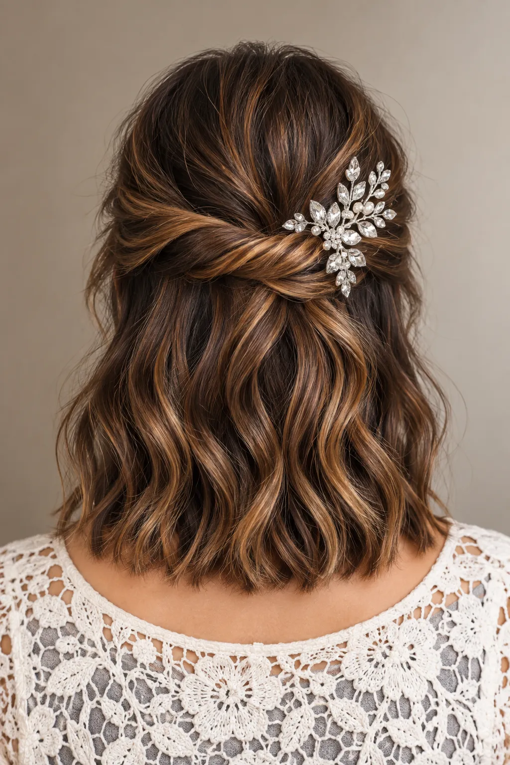 Twisted Half Up with Crystal Hair Comb