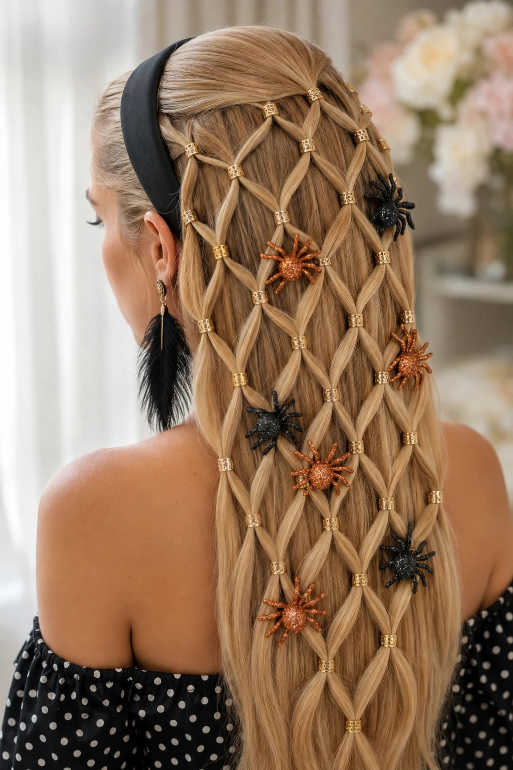 Woven Web Net Braid with Beaded Spiders Woven Web Net Braid with Beaded Spiders